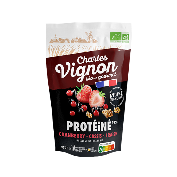 Muesli Croustillant Protéiné</br><span> Cranberry - Cassis - Fraise</span>